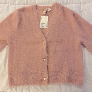 H&M Cropped Fuzzy Pink Sweater